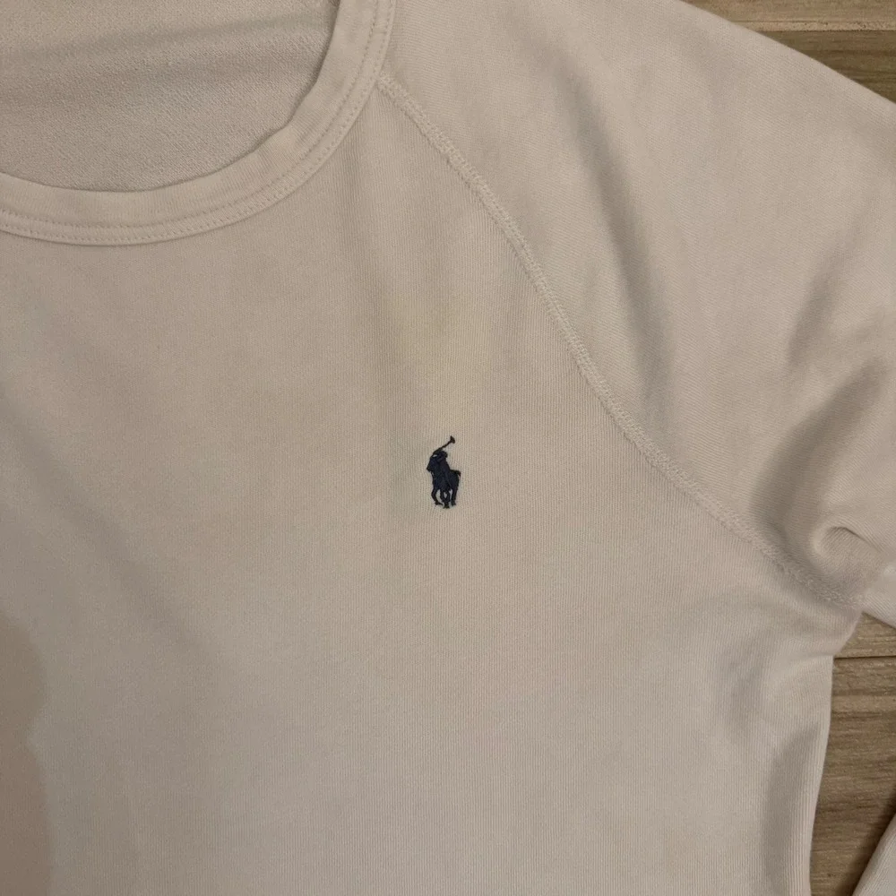 Polo Ralph Lauren Mens Crewneck Sweatshirt Off White Cream Blue Pony Size M Boxy